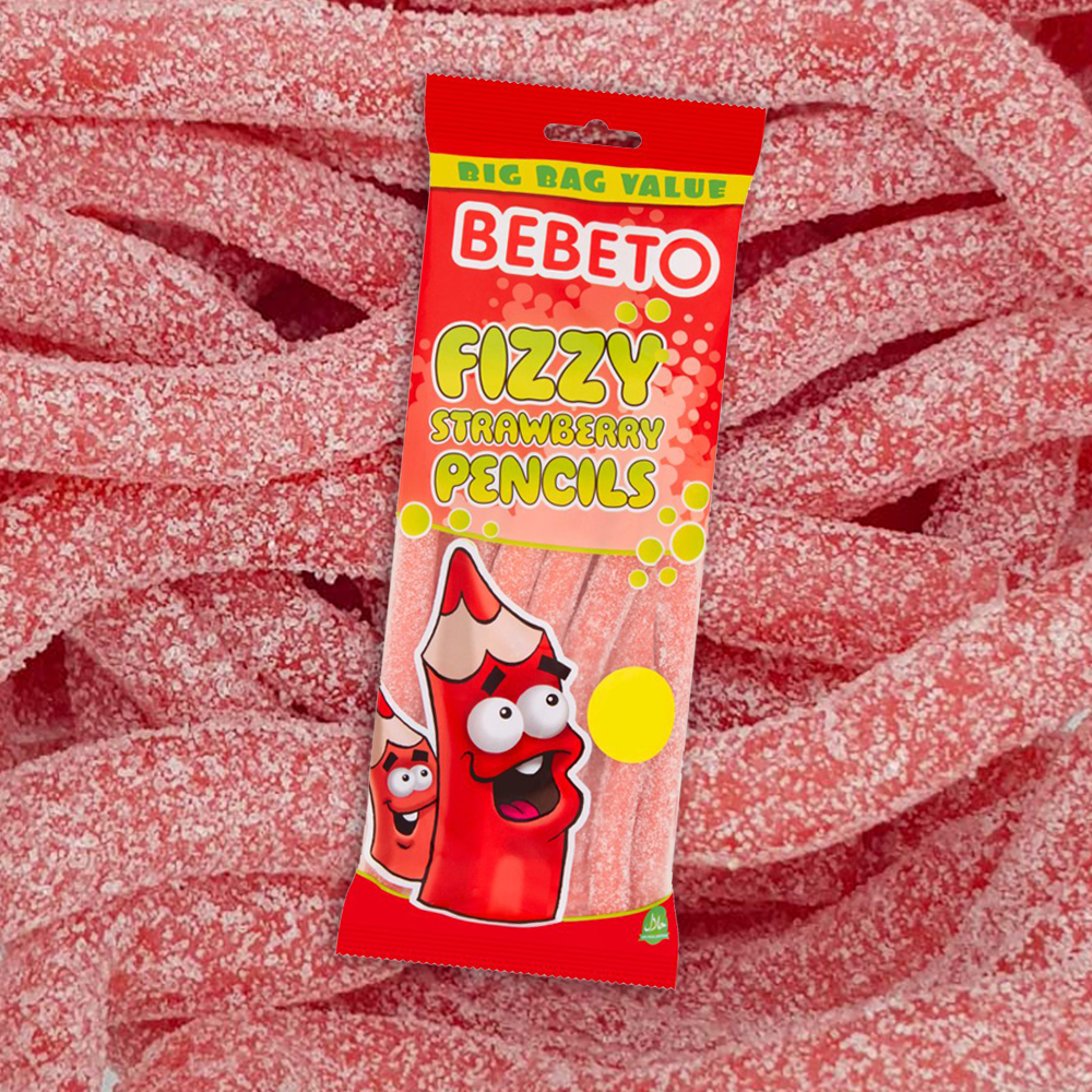 Box of 12 – Bebeto Fizzy Strawberry Pencils 160g