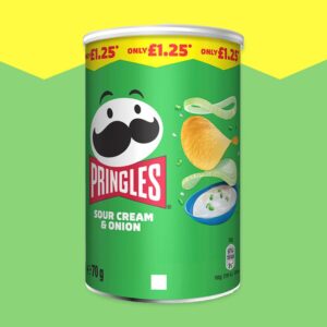 12x Pringles Sour Cream & Onion Crisps Can 70g