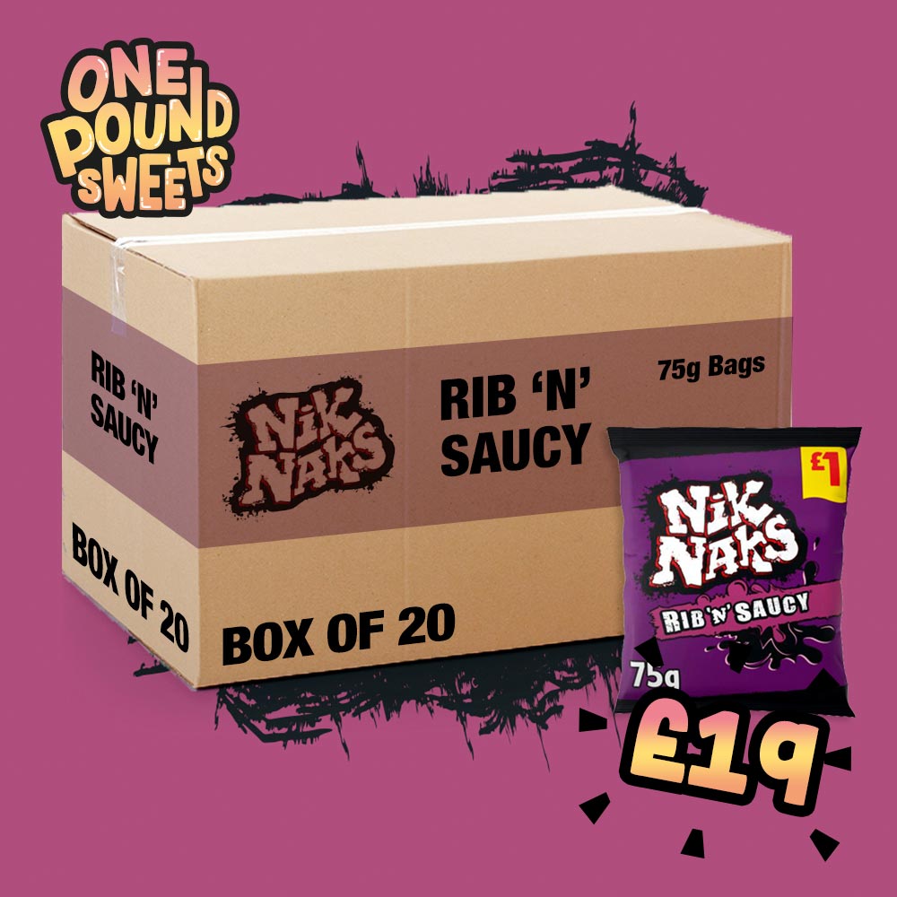 Box of 20 Nik Naks Rib 'N' Saucy 75g (£1 Bags) Retro Sweets Buy
