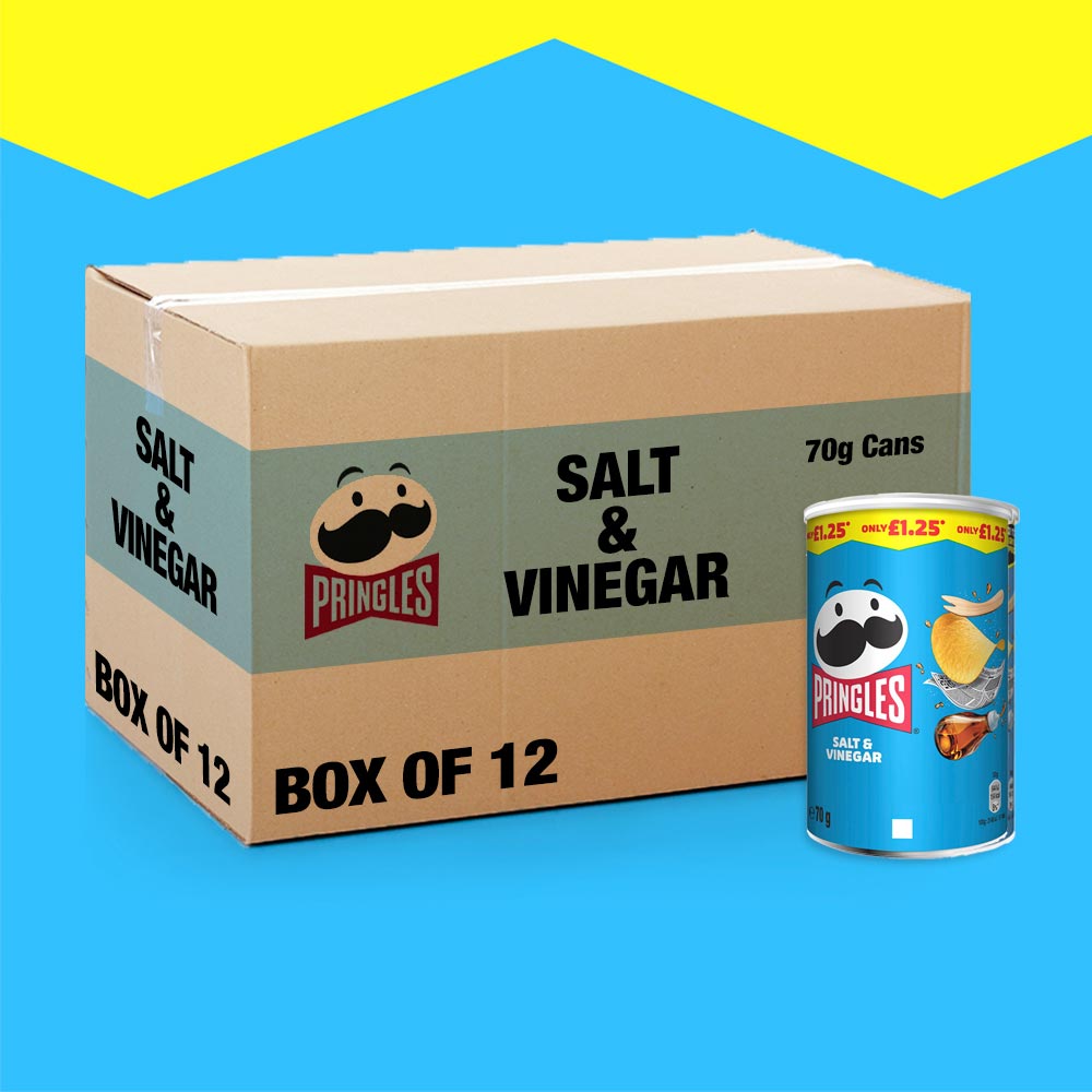 12x Pringles Salt & Vinegar Crisps Can 70g