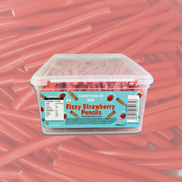 Candycrave Sour Strawberry Pencils Tub 100 Count