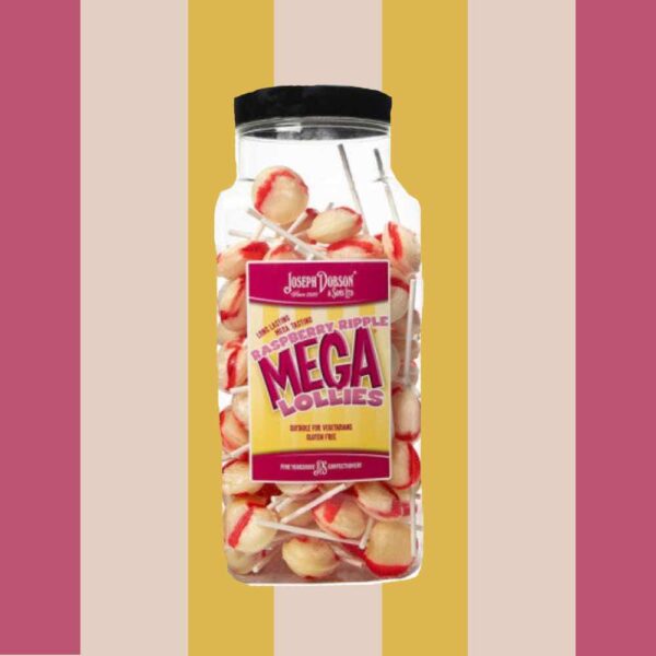 Joseph Dobson Raspberry Ripple Mega Lollies 90 Count Jar