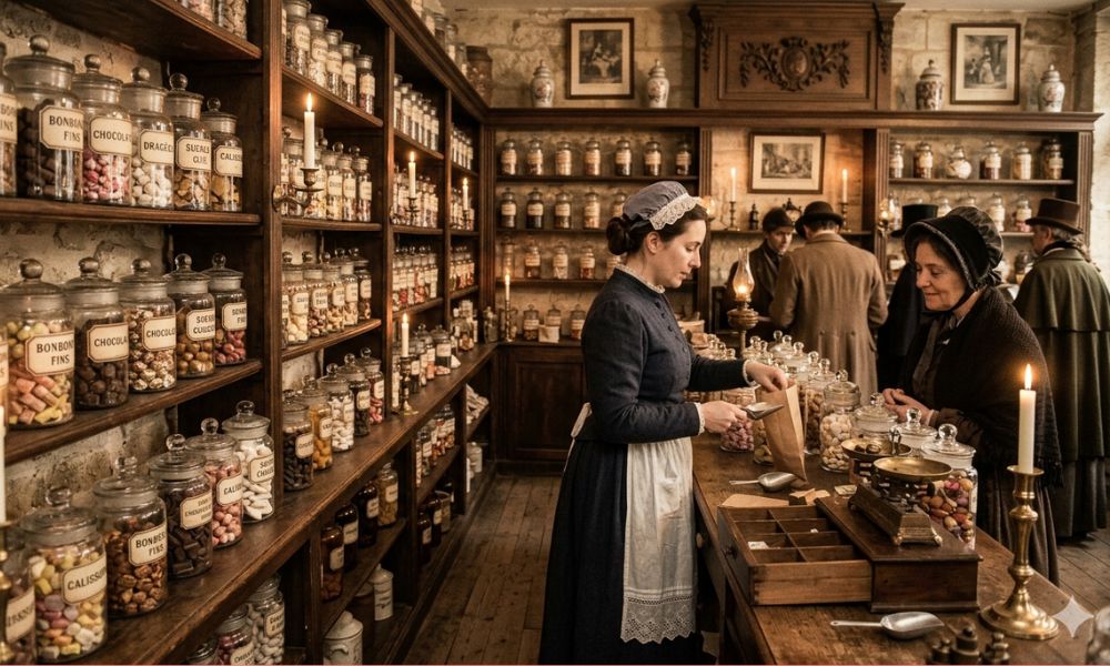old fashioned sweet shop selling bonbons