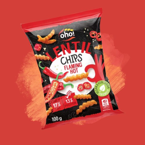 Oho! Lentil Chips Flaming Hot 100g x23