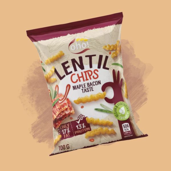 Oho! Lentil Chips Maple Bacon 100g x23
