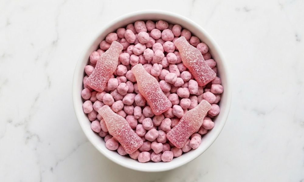 pink sweets in a bowl on a table
