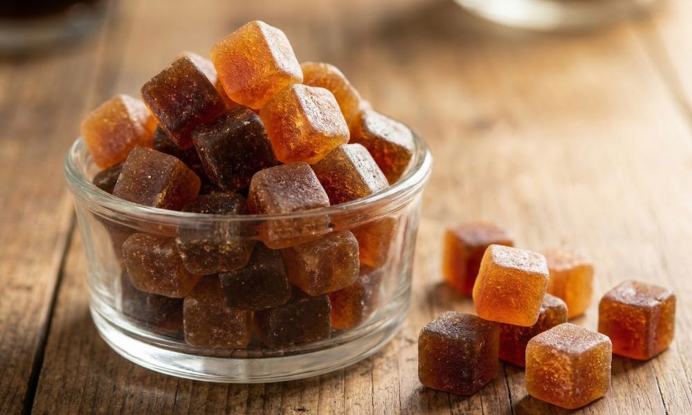 cola cubes sweets in a glass jar