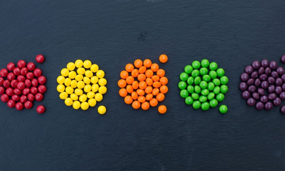 different coloured skittles