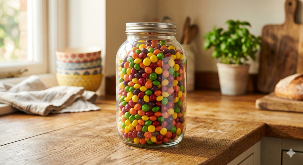 skittles in a big jar