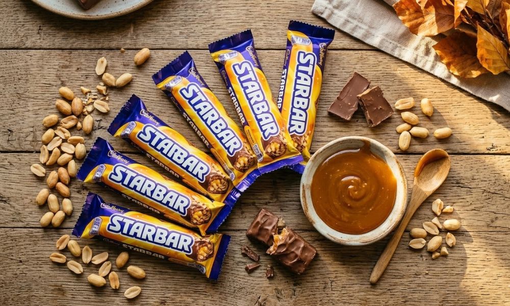 cadbury star bar on a wooden table