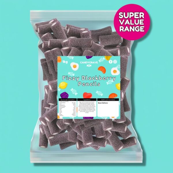 Candycrave Super Value Fizzy Blackcurrant Pencils 1kg