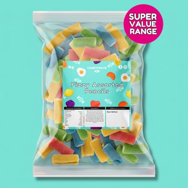 Candycrave Super Value Fizzy Assorted Pencils 1kg